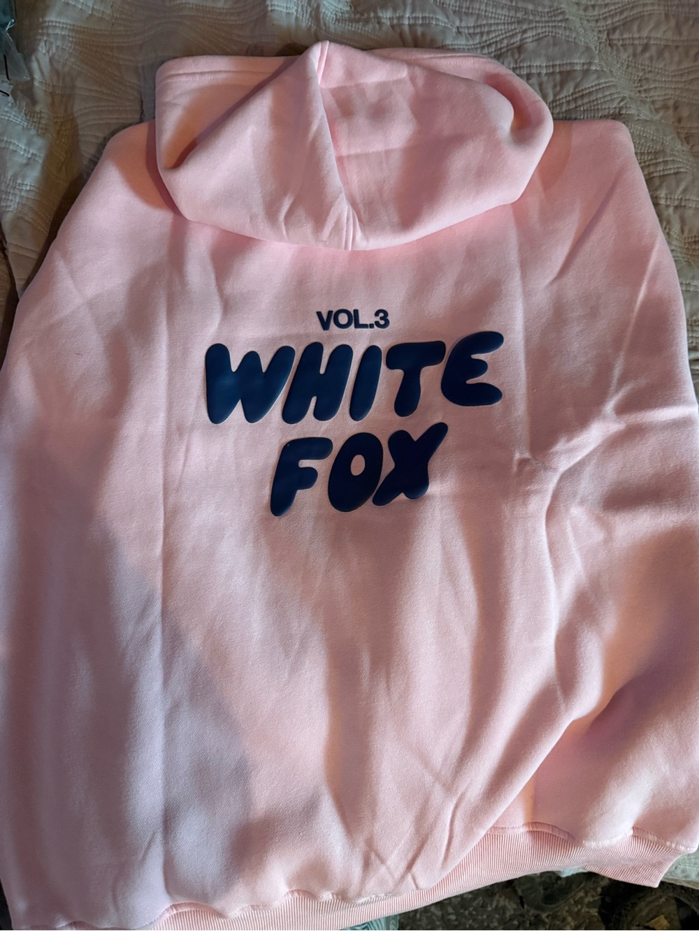 White Fox Boutique Pink Hoodie with Navy "WHITE FOX" Graphic